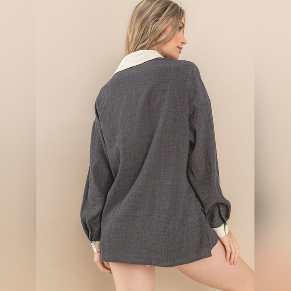 SALE! 010. WOMEN'S LONG SLEEVE FRONT POCKET BUTTON UP BLOUSE TOP - Picture 3 of 3